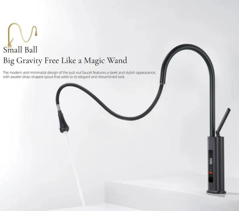Single Hole Pull-Out Kitchen Faucet na may Digital Display